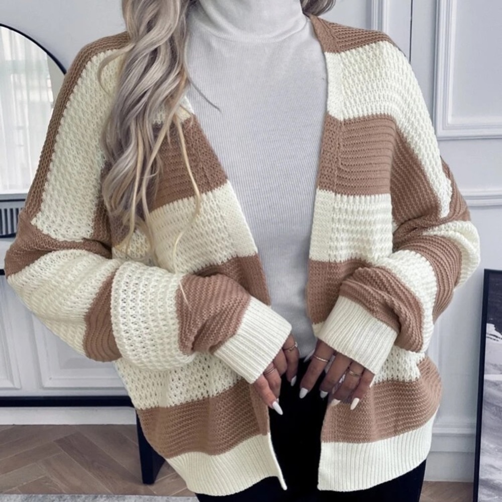 Tan/Cream Colorblock Knit Cardigan in S and L